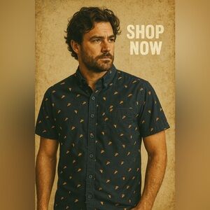 Epic Threads Five Points Men's Dark Blue Shirt with Pizza Print